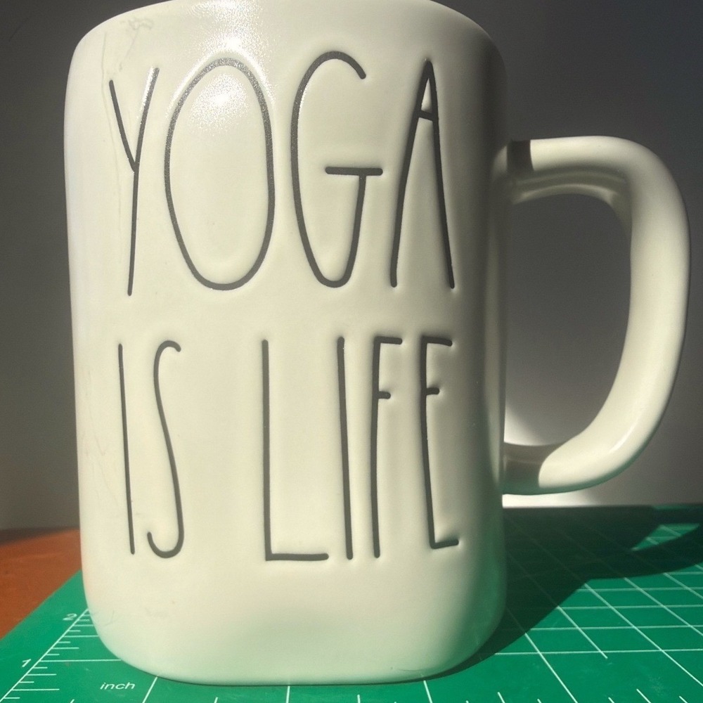 Rae Dunn Yoga Is Life Artisan Collection Ceramic Mug Cream Black Large 16oz